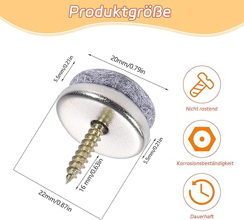 40 Stück Filzgleiter Schrauben, 22 mm Stuhlgleiter Filzgleiter Nagel Möbelgleiter Filz mit Kunststoffbox Stuhlbeinschoner für Möbel Stühle Laminat Parkett Fliesen (Grau) - Cheap-Us