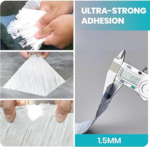 ADHES 1.5mm Dick Wasserdichtes Butylband, Starkes Selbstklebendes DichtungsbäNder 100mm x 5m x 1 Rollen Silber Aluminiumfolie Klebeband für, Bauwerke, Fassaden, Wohnwagen, Fenster, Container - Cheap-Us