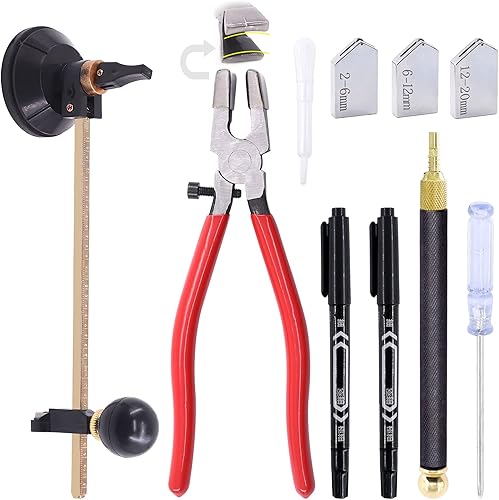 Mardatt Glasschneider-Werkzeug-Set mit verstellbarem runden Glasschneider, Glasschneider und Marker für Spiegel, Fliesen, Mosaik - Cheap-Us