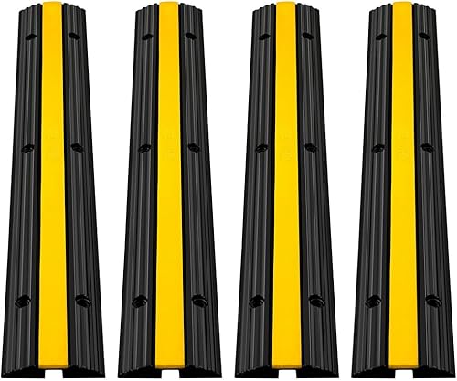 VEVOR 1 Kanal Kabelschutzmatte, Überfahrschutz für Kabel, 4 Stück Kabelbrücke aus Handelsüblichem Thermoplastischem Gummi mit Modularem Design für Parkplätze, Lagerhäuser,100 x 15 x 2,5 cm, Schwarz - Cheap-Us