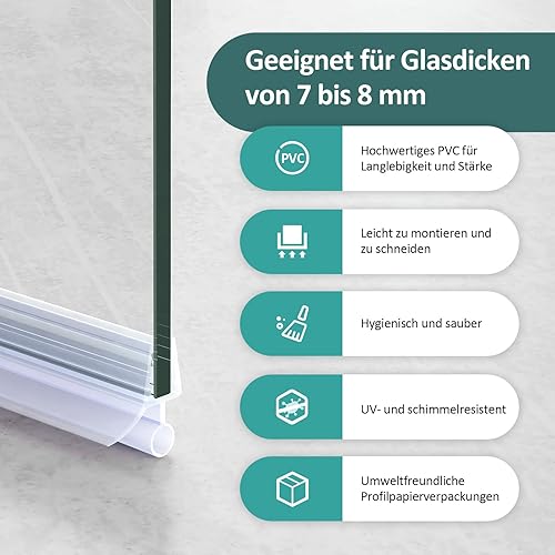 EMKE Ersatzdichtung Wasserabweiser Duschdichtung Schwallschutz Duschkabine Bad 4-6mm Glas 1000mm - Cheap-Us