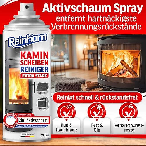 REINHORN Kaminscheibenreiniger extra stark - Profi Kaminglasreiniger mit Aktiv Schaum Spray gegen Ruß, Fett, Verbrennungsreste - Reiniger für hartnäckigsten Schmutz an Kamin, Ofen, Grill (1) - Cheap-Us