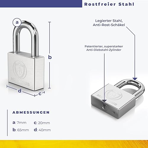 Magmaus® PDE/50 [Nicht Rostend] Schweres Vorhängeschloss für den Außenbereich wetterfest - [10mm Anti-Cut-Bügel] - [Hochsicherheitsschutz] - Ideales Tor- oder Schuppenschloss (50 mm - Long Shackle) - Cheap-Us