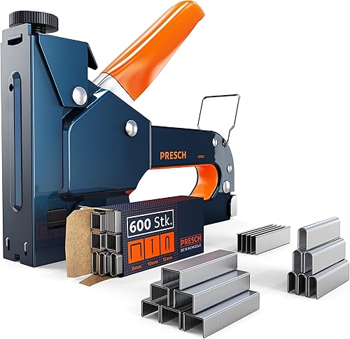 Presch Handtacker Set inkl. 600 Klammern | Robuster 3-in1 Metall für Holz, Folie, Stoff, Möbel | Langlebiger, leistungsstarker Profi Tacker für Holz mit Flachdrahtklammern Typ 53F - Cheap-Us