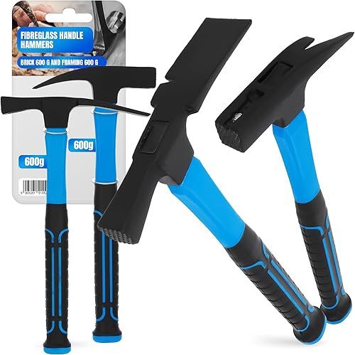 2x Hammer Fiberglasstiel 600g Maurerhammer Ziegelhammer Baumhammer Steinhammer Zimmermannshammer Klauenhammer Latthammer Anti-Vibration Ergonomischer Vibrationsdämpfung Antirutsch Griff - Cheap-Us