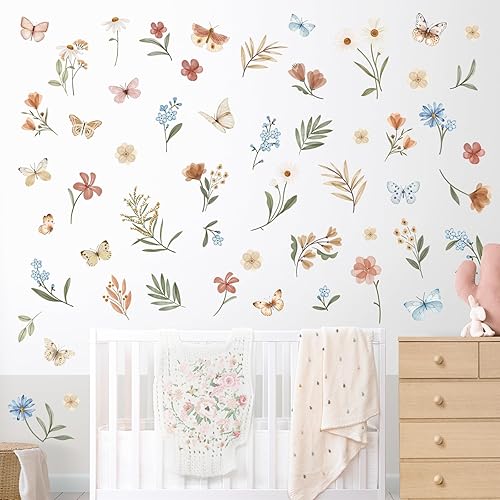 decalmile Wandtattoo Boho Garten Blumen Wandaufkleber Wildblume Schmetterlinge Gras Wandsticker Schlafzimmer Wohnzimmer Kinderzimmer Wanddeko - Cheap-Us