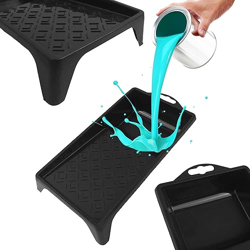 BAUSTER® 3 x Farbwanne 300 x 150 mm Farbschale aus Kunststoff Lackierwanne Maler Lackierschale mit handlichem Griff große Lackschale leichtes Malerzubehör Lackwanne Malerbedarf Schwarz (3 Stück) - Cheap-Us