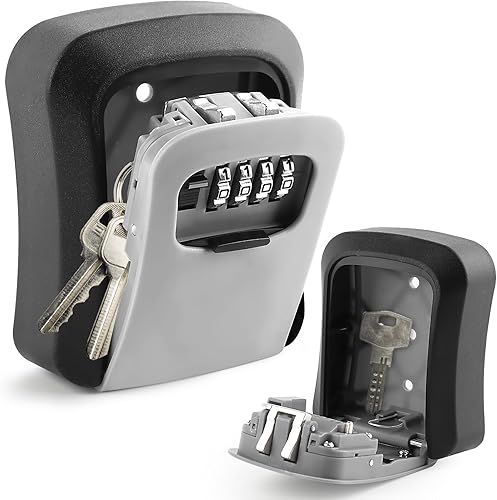 Schlüsseltresor Zahlencode,Schlüsseltresor Außen,Schlüsselkasten mit 4 Stellig Code Wandmontage,Große Kapazität Schlüsselversteck ,Wasserdichte Schlüsselschloss Box für Ersatz Hau Schlüssel, Garagen - Cheap-Us