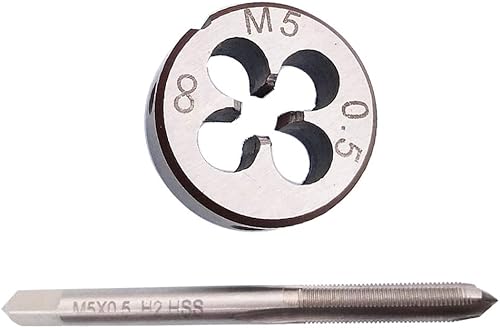 HUAZHICHUN 1 Stück M5 × 0,5 mm Gewindebohrer + 1 Stück M5 × 0,5 mm Gewindeschneider metrisch HSS Gewindebohrer und Schneideisen Set Rechtshänder - Cheap-Us