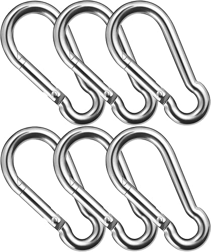 6 Stück M6 Edelstahl Karabiner mit Federschnapper - Ideal für Camping, Haushalt, Reisen, Outdoor, Auto und Fitness - Fixiert Zelte, Rucksäcke, Werkzeuge, Blumentöpfe, Wasserflaschen und mehr - Cheap-Us