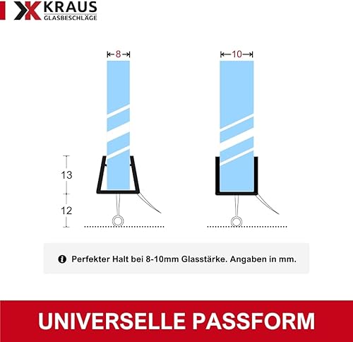KRAUS Premium Duschdichtung DD-13 Duschtürdichtung für 6-8mm Glasstärke à 1000mm in transparenter Optik, Duschdichtungen für Duschtüren & Duschkabinen Dichtungen vom Experten - Cheap-Us