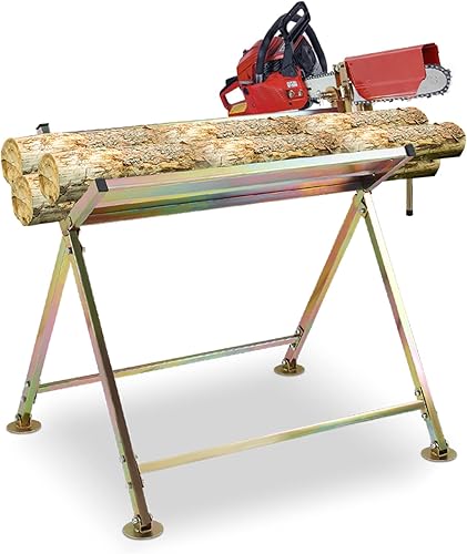 Herrselsam Sägebock mit Kettensägenhalterung, Kettenschutz, Messstab, bis 150 kg, 81x72x78,5 cm, Sägeständer klappbar Geeignet für Sägewerke, Werkstätten - Cheap-Us