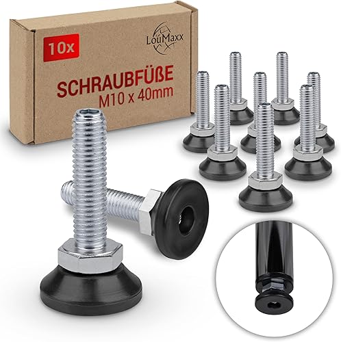 LouMaxx Regulierschraube M10 – Verstellbare Füße M10x30 mm - Nivellierfüße – Maschinenfuß M10 – Stellfuß M10 - Stellschrauben – 10er Set Verstellschraube - Cheap-Us