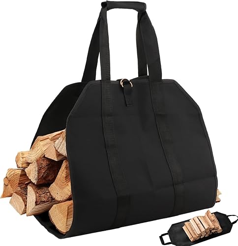 Tceapoo Brennholz Log Tragetasche für Kaminholz, Faltbarer Kaminholztasche mit Verstärkter Griff, Kaminofen Zubehör für Drinnen und Draußen, Groß Tragetasche für Kamine, Holzöfen, Brennholz, Camping - Cheap-Us