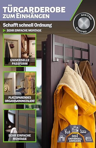Menz Türgarderobe zum Einhängen - Weiße Türhaken für ganze Wohnung, universell verwendbare Kleiderhaken Tür, formstabile Türhakenleiste, platzsparende Haken zum Einhängen - Cheap-Us