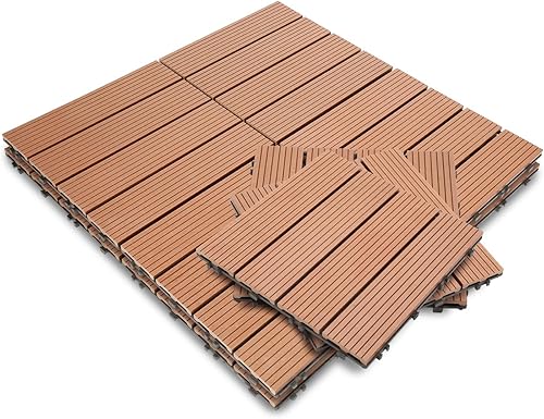 Jopassy 11 Stück WPC Terrassenfliesen, 30x30 cm Balkon Bodenfliese, Gartenfliesen mit Klick-System, Terrassendielen Balkonfliesen Klickfliesen, 1m² Braun - Cheap-Us