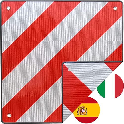TRUTZHOLM Warntafel Sicherheitstafel Italien und Spanien 2 in 1 50 x 50 cm rot weiß reflektierendes Warnschild für Heckträger und Fahrradträger zur Kennzeichnung mit Befestigungslöchern - Cheap-Us