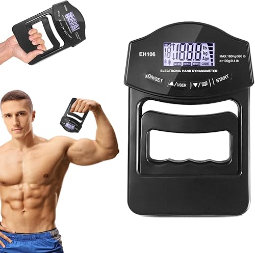 WDKXCN Griffkraft Messgerät, Digitaler Handkraftmessgerät 396lbs/180kg, Wiederaufladbares Elektronische Handkraftmesser, Automatische Handdynamometer mit Großer Led-Bildschirm und USB-Ladekabel - Cheap-Us