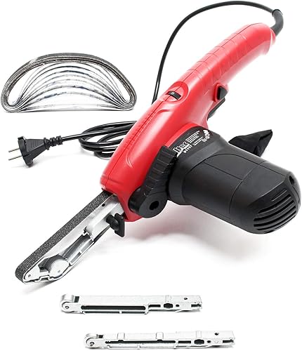 Wiltec Bandschleifer 400 W mit 3 austauschbaren Schleifarmen, Schleifmaschine mit 10 x Schleifband, Elektrofeile für schwer erreichbare Stellen - Cheap-Us