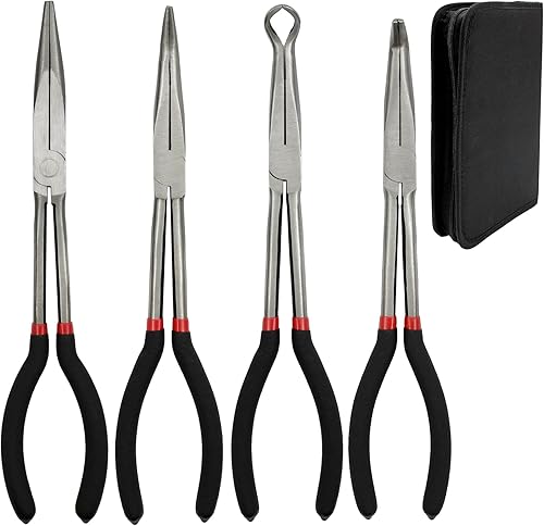 LYFJXX 4 Pack 11' lange Spitzzange mit Tasche, isolierte Griffe - gerade lange Nadelzange, 45/90 Grad Winkel gebogene Zange mit für Drahtbiegen, Formen, Trimmen, Schmuckherstellung - Cheap-Us