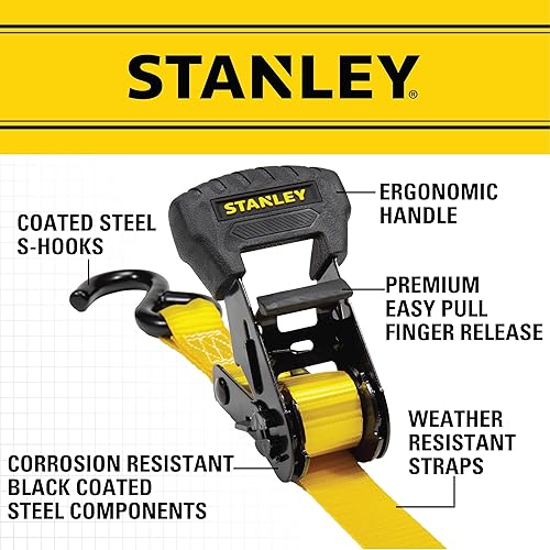 STANLEY S1007 Spanngurte mit Ratsche, 3,8 cm x 40,6 cm, sichere Arbeitslast, 1,5 kg Bruchfestigkeit, 2 Stück - Cheap-Us
