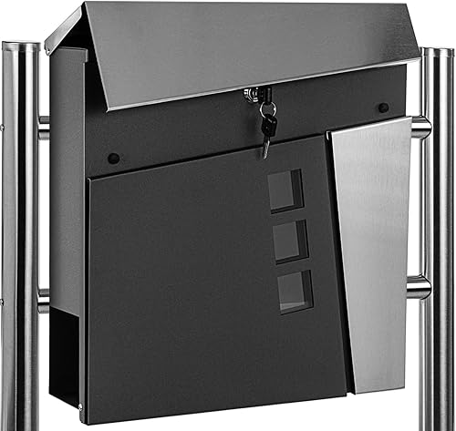 STILISTA Standbriefkasten mit Zeitungsfach, Farb- u. Modellwahl, Anthrazit/Edelstahl Dublin - Cheap-Us