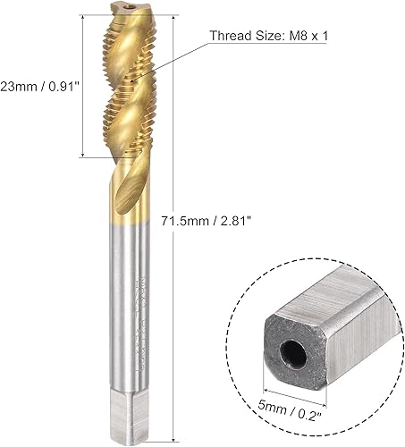 sourcing map Gewindebohrer mit Spiralnut, M12x1, metrisch, HSS (Hochgeschwindigkeitsstahl), titanbeschichtet, 3 Rillen, Gewindebohrwerkzeug H2 Toleranz - Cheap-Us