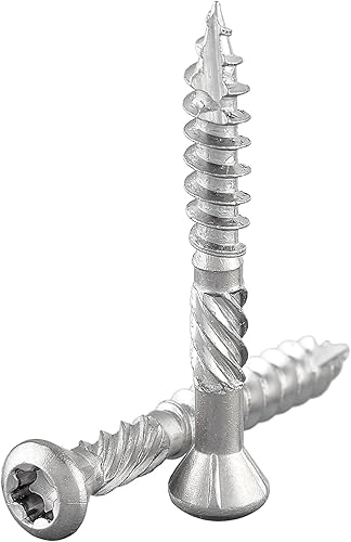 Terrassenschraube mit Zierkopf und TX-Antrieb | gehärteter Edelstahl C1 | inkl. 2 x S2-Bits | Schaftfräser + Cutspitze | unterkopfverstärkt mit Fräsrippen | mit ETA-Zulassung | 5 x 70 mm, 400 Stück - Cheap-Us