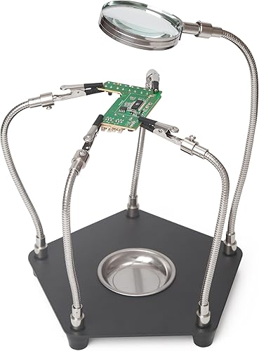 Dritte Hand Löten, Platinenhalter mit Lupe zum Löten, Modellbau Zubehör 4 Arms Helfende Hand Löten Leiterplattenhalter Werkzeug für Handwerk Schmuck Hobby Werkstatt - Cheap-Us
