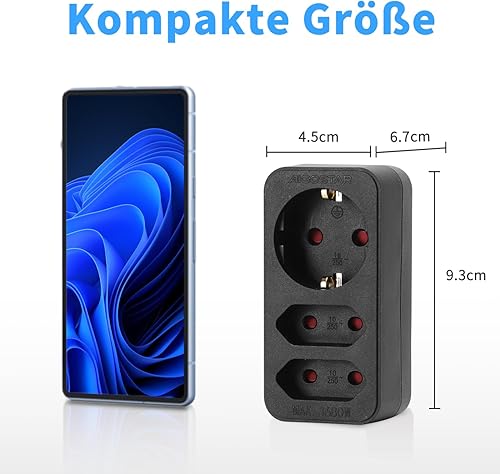 Aigostar Steckdosenadapter 3-Fach mit Kindersicherung Mehrfachsteckdose Tragbar für Steckdose (Weiß Grau) - Cheap-Us