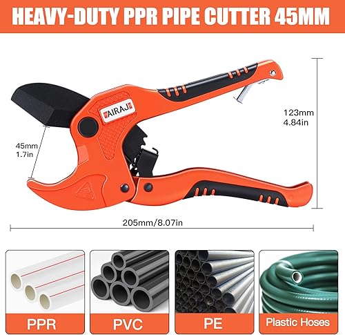AIRAJ 64 mm Kunststoff-Rohr Abschneider mit Ratsche,Gebogenem Griff und Sicherheitsverriegelung Rohrschneider,Rohrschneider von PVC, PE, PPR und Gummischlauch,Geeignet für Haus und Werkstatt-2337 - Cheap-Us