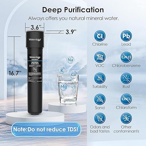 Waterdrop 15UA Untertisch Wasserfiltersystem, 60.000 Liter Hohe Kapazität Wasserfilter Trinkwasser, NSF/ANSI 42 Zertifiziert, Reduzieren PFAS, PFOA/PFOS, Blei, Chlor, Geruch - Cheap-Us
