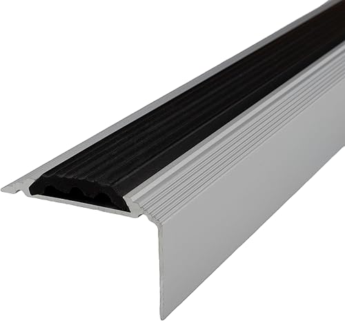 PROVISTON Treppenprofil - 46 x 30 x 1200 mm - Silber mit Einlage - Treppenkante Aluminium - Aluminiumprofil - Winkel - Treppenwinkel - Cheap-Us