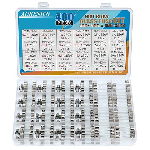 AUKENIEN 24 Werte 400 Stück Glassicherung Set 5x20 mm 0,25A 0,5A 1A 1,6A 2A 2,5A 3A 3,15A 4A 5A 6,3A 8A 10A 12A 15A 20A 250V 6,3x32 6x30 mm 0,5A 1A 2A 3A 5A 10A 15A 20A Glas Sicherungen Sortiment - Cheap-Us