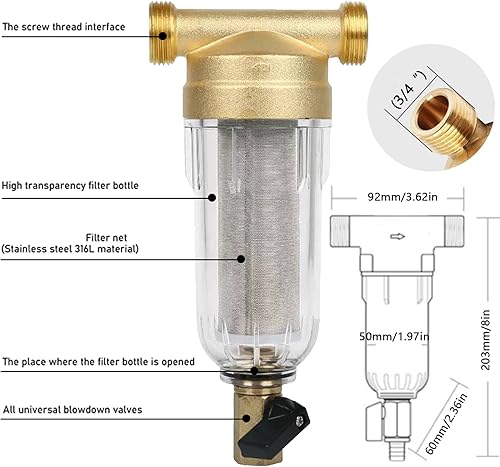 Ausspülbarer Feinfilter, vorfilter, Wasserhahn Wasserfilter Wasser, Vorfilter Sedimentfilter, Spin Down Sediment Wasserfilter, für Brunnenwasserschlauch Sedimentfilter(3/4') - Cheap-Us