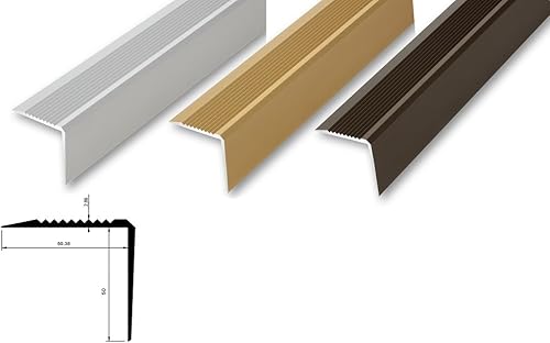 (17,04EUR/m) 53 x 53 x 900 mm Treppenwinkel silberfarben gebohrt inkl. Montageset Treppenkantenprofil Treppenkante grob gerieft, stabil und rutschhemmend Innenmaß 50 x 50 mm - Cheap-Us