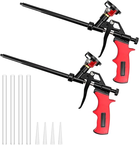 LYCXAMES PU Schaumpistole, 2 Stück Bauschaumpistole mit dem Ventil, BENÖTIGT KEINE REINIGER, metall Dosierpistole mit ergonomischem Kunststoffgriff für Heimwerker und Profi, Rot - Cheap-Us
