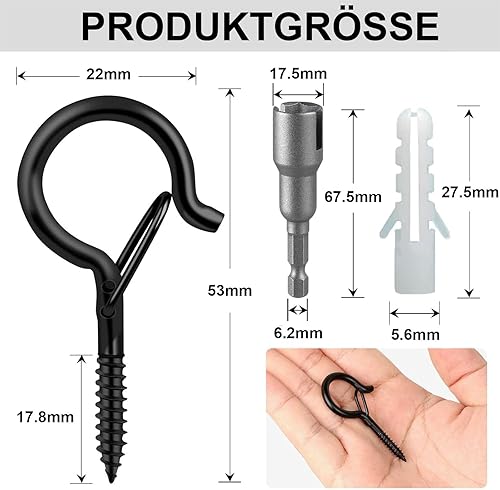 Dayalo 24 Stück Schraubhaken Weiß, Schraubhaken Klein, Schraubhaken Edelstahl, Schraubhaken mit Sicherung für Pflanzenkörben Vogelhäuschen Windspielen Lichterketten, inklusive 1 Flügelmutterndreher - Cheap-Us