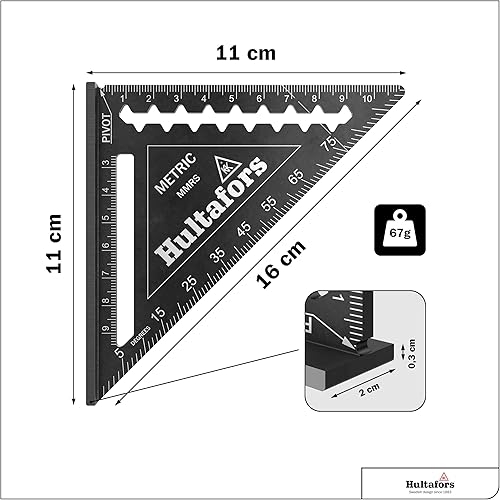 5-in-1 Anschlagdreieck 180mm I Hultafors I Zimmermannswinkel CNC gefräst aus Aluminium I Zimmererwinkel zum Anreißen, Messen & Zeichnen I Inkl. Umrechnungstabelle I 257010 - Cheap-Us