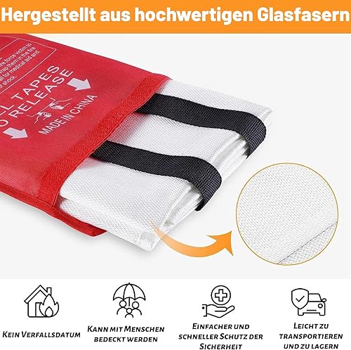Löschdecke Küche, Feuerlöschdecke DIN EN 1869:2019 Sicherheit Glasfaser, Löschdecke zur Flammenisolierung (4, 1M*1M) - Cheap-Us