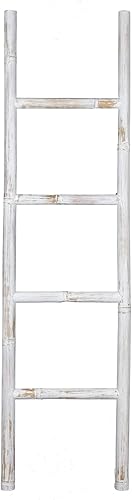 Spetebo Bambus Dekoleiter weiß - 150x40cm - Shabby Chic Leiter Holzleiter Wanddekoration - Cheap-Us