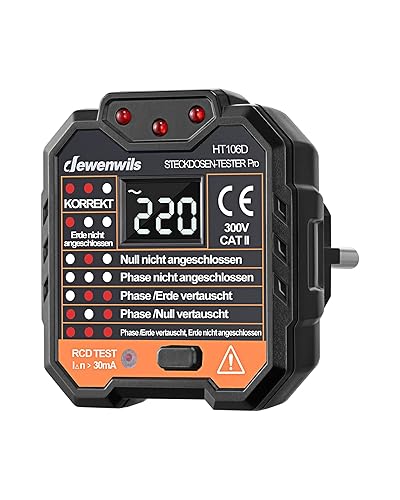 DEWENWILS Steckdosentester mit RCD-Prüfung und LCD-Voltage-Display, Kontrollleuchten-Anzeige, FI Test, 48-250V/45-65Hz, CAT ll 300V - Cheap-Us