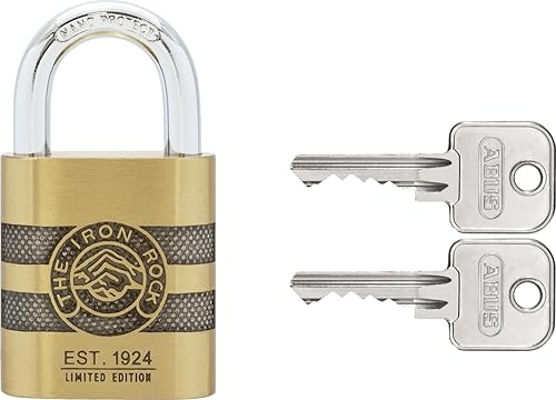 ABUS Vorhängeschloss Messing 83/45 IRON ROCK Jubiläumsschloss mit 2 Schlüssel vs. - gehärteter Stahlbügel, nano protect - wetterfest - Level 8 - Cheap-Us