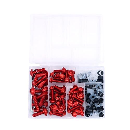 ANCLLO 158-teiliges Motorrad-Verkleidungsschrauben-Set, M5, M6, Karosserieschrauben, Unterlegscheiben, Muttern, Schrauben, Clips (rot) - Cheap-Us