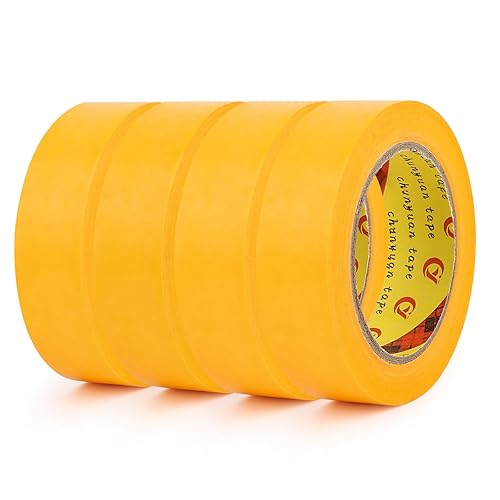 RISVOWO 4x Goldband Abklebeband, 3cm x 50m Malerkrepp, Maler Profi Malerklebeband, Malerband, Kreppband für Malerarbeiten und Renovierungen - Cheap-Us