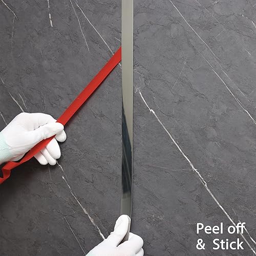 Trimold Edelstahl-Wandleiste zum Abziehen und Aufkleben, flexible, selbstklebende Metallleiste für Decke, Spiegelrahmen und mehr (spiegelähnliche Oberfläche) - Cheap-Us