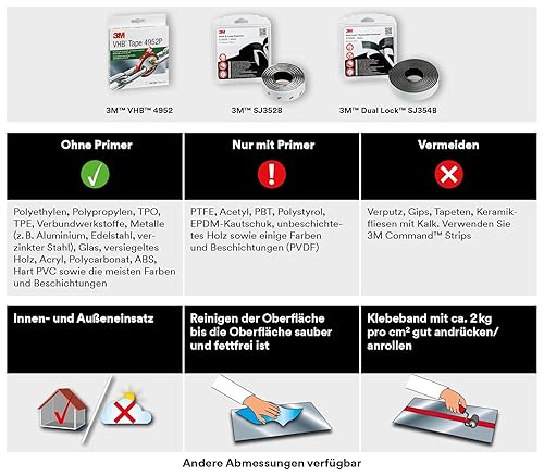 3M Dual Lock SJ3560, wiederlösbares Kletthaftband, starke Belastbarkeit, Für Innen- und Außeneinsatz - Metall, Glas, Kunststoffe (ABS, Acrylat…) - 25mm x 1,25m, Transluzent, Dicke: 5.7mm (1-er Pack) - Cheap-Us