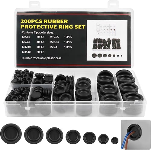 200 Stück Kabeldurchführung Gummi, Gummistopfen Set, Gummi Kabeltüllen Set, Kabeldurchführung Wasserdicht, Gummitülle Kabel zum Schutz von Drähten, Kabelverbindern, 7 Größen - Cheap-Us