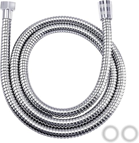 Vinabo Duschschlauch aus Edelstahl (G1/2 Zoll, 150 cm), explosionsbeständig, hohe Temperatur, verdrehsicher, Chrom, langer Duschschlauch, Silber - Cheap-Us