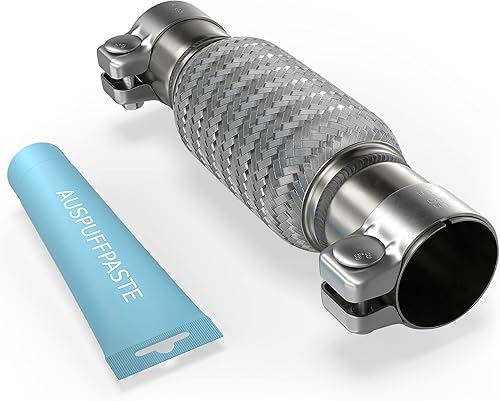 Flexrohr Universal Flexstück Wellrohr Hosenrohr Flexibles Rohr Edelstahl Interlock Ø50 x 150 x 260mm mit 2 Schellen. Einbau ohne Schweißen inkl. Montage Past - Cheap-Us